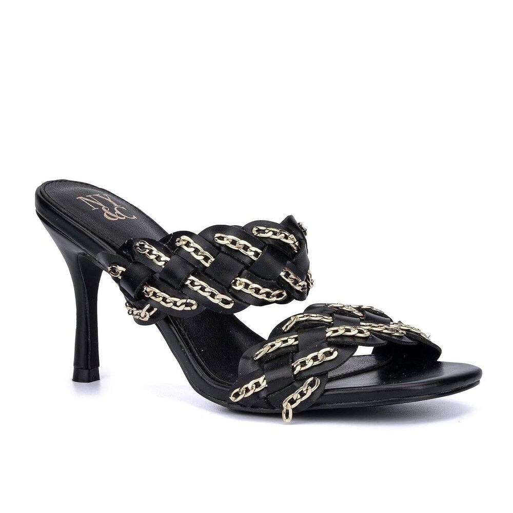 NY & C Womens 6.5 M Black Braided Chain Stiletto Pump High Heels NIB FT9